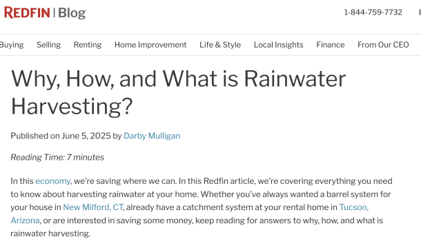 Harvest Rain Featured in Redfin’s Guide to Rainwater Harvesting